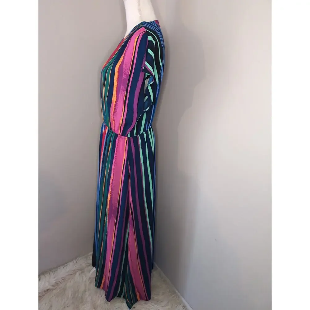 Halogen Boho Maxi Dress Multicolor Stripe Batwing Kimono Flowy Resort - Picture 3 of 7